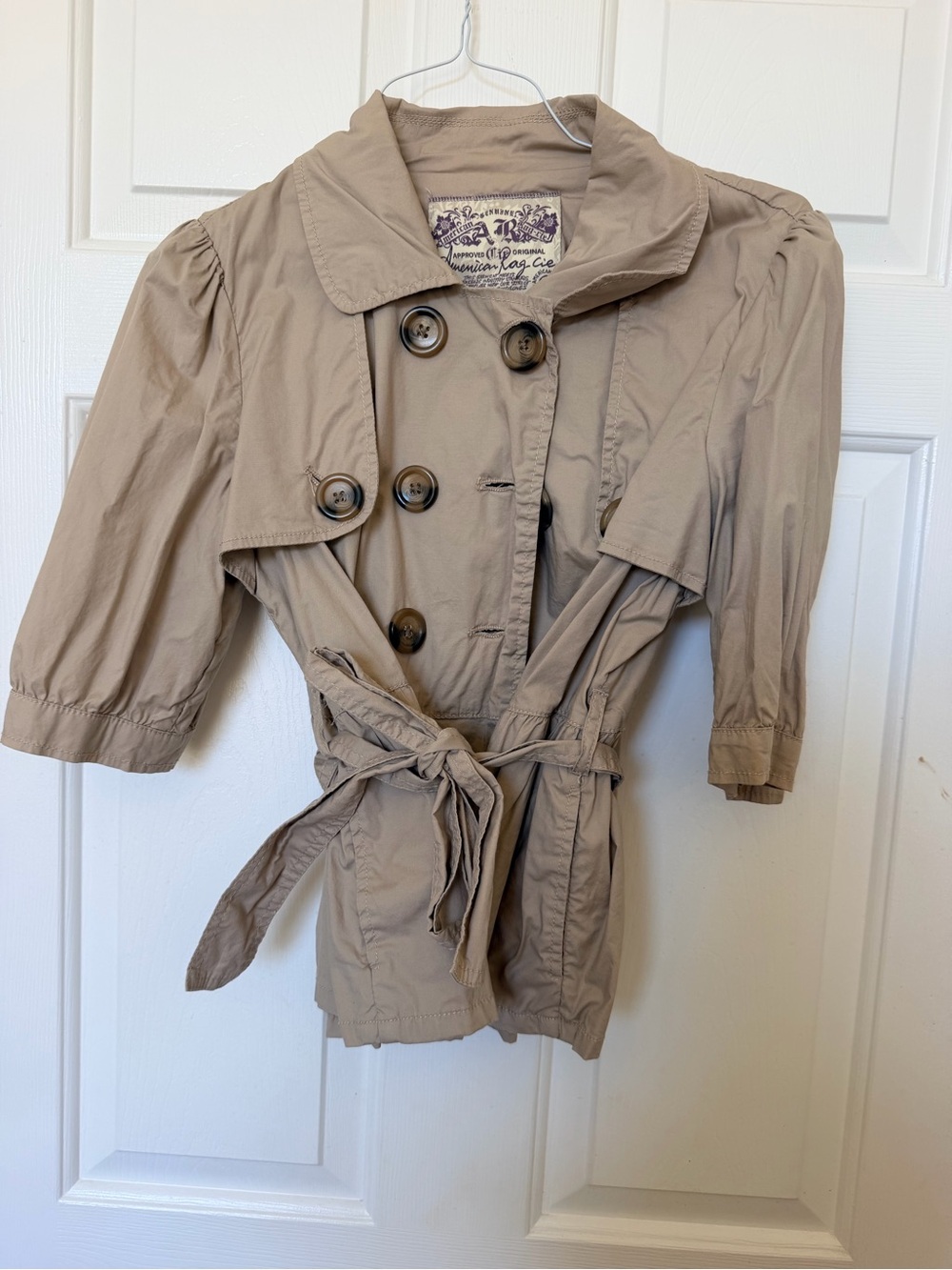 American Rag Khaki Short-Sleeve Trench Coat with Belt